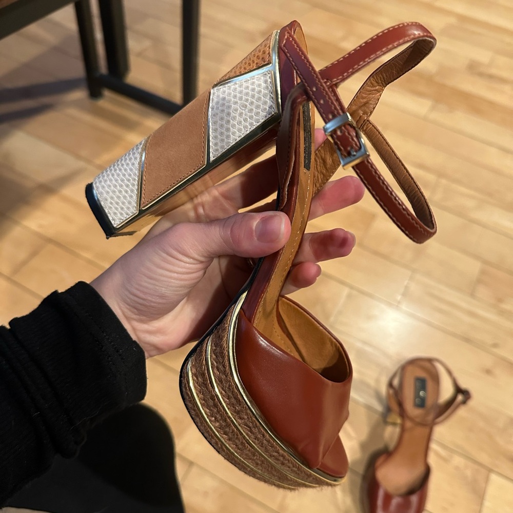 Brown Leather Platform Sandals with Block Heels